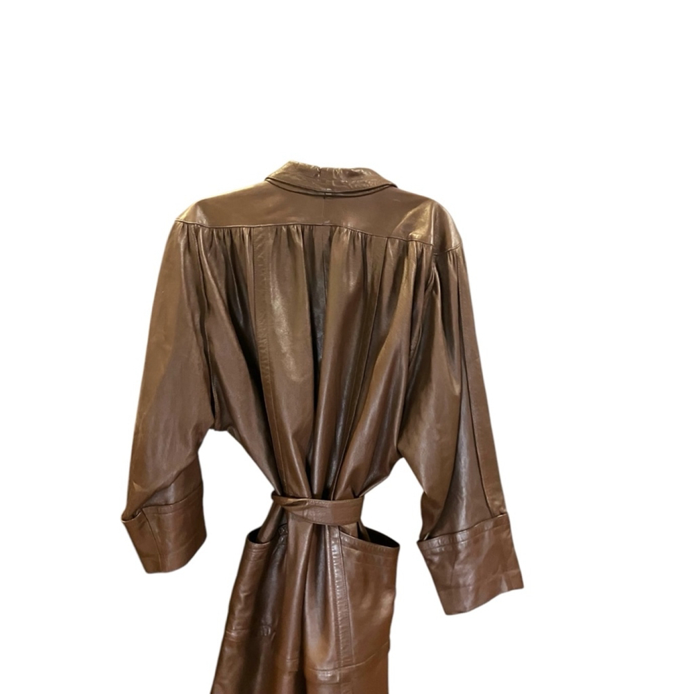 Vera Pelle Lined Leather Coat Brown Convertible Belted Size 3X - Picture 4 of 13